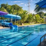 Family pool with water slides at a resort in Silang Cavite for fun and relaxation