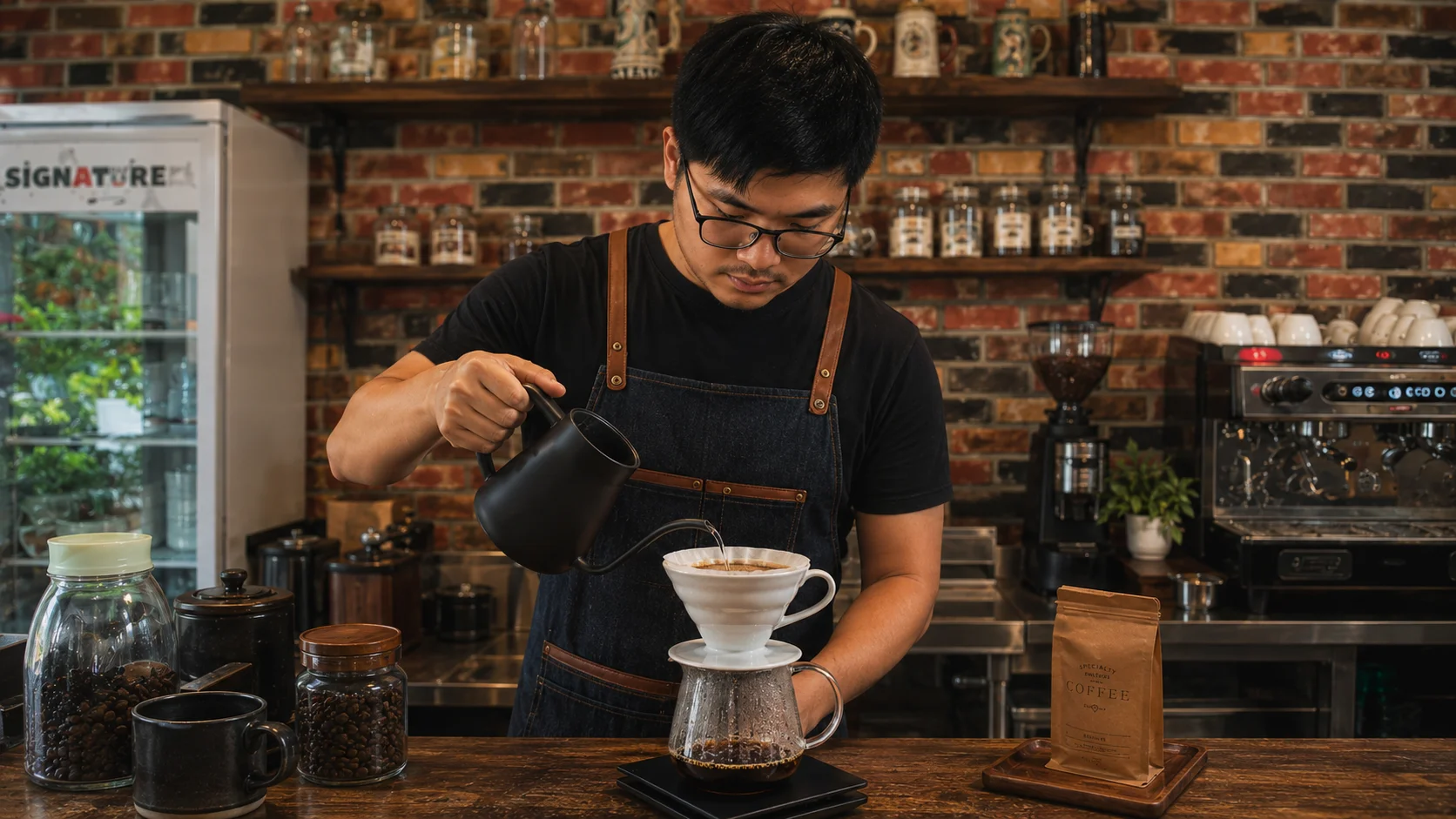 Barista making Hario pour-over coffee at the best coffee shop in Cavite