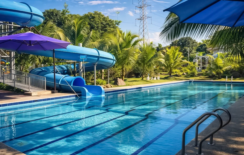 Family pool with water slides at a resort in Silang Cavite for fun and relaxation