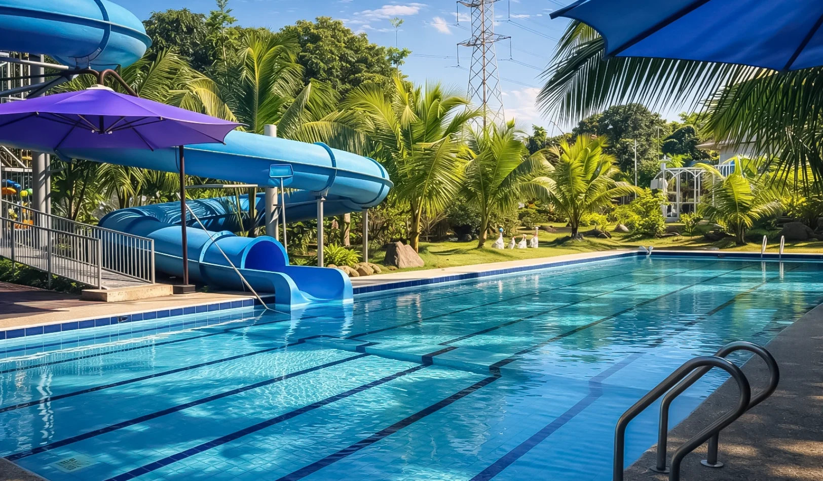Family pool with water slides at a resort in Silang Cavite for fun and relaxation