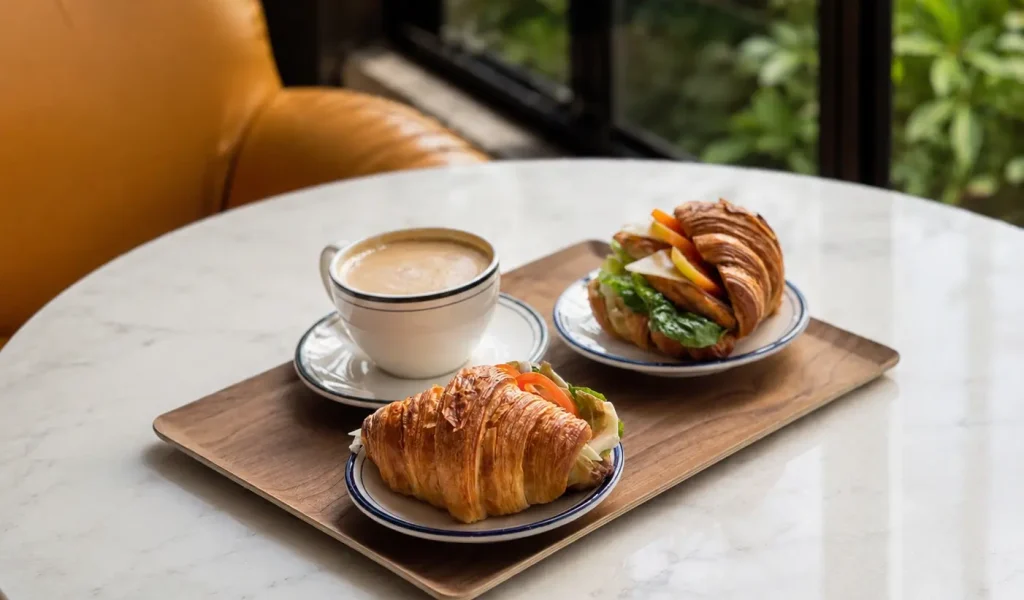 Croissants and coffee served at an event place in Cavite with a cozy indoor setting