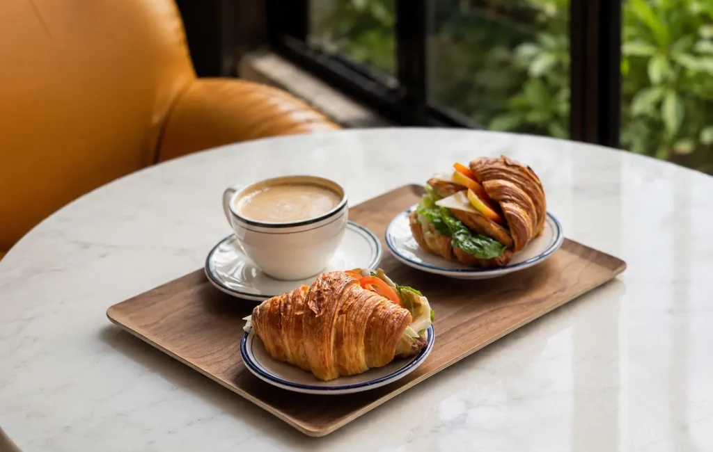Croissants and coffee served at an event place in Cavite with a cozy indoor setting
